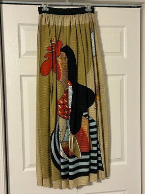 Vintage 1970's MICHAELE VOLLBRACHT Sz 8 100% Silk ROOSTER Maxi Skirt RARE